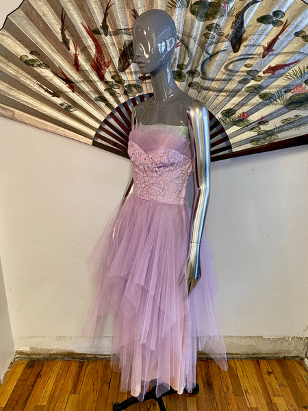 1950s Lilac Tulle Dress, XS / S