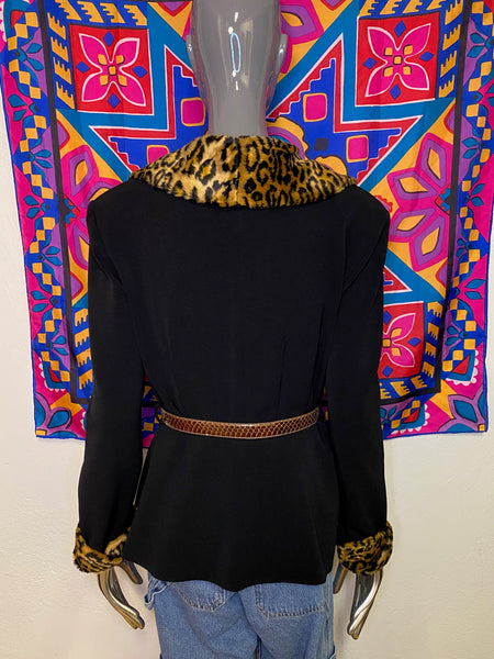 Alan Cherry Blazer with Leopard Faux Fur Trim, M