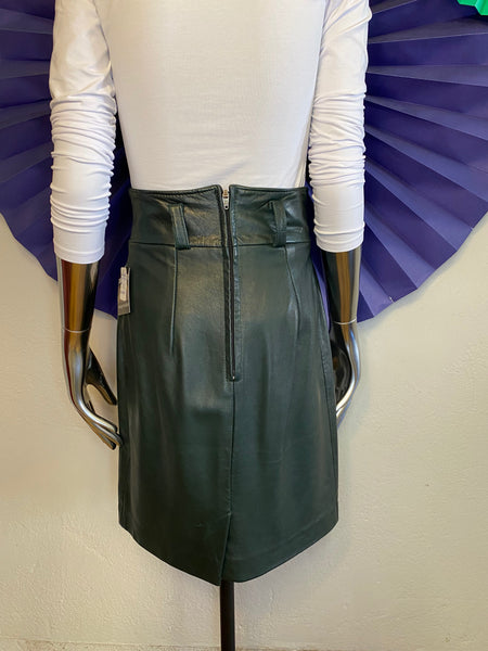 High Waist Leather Mini Skirt, W:  29.5"