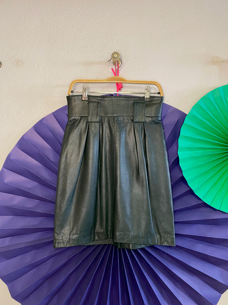 High Waist Leather Mini Skirt, W:  29.5"