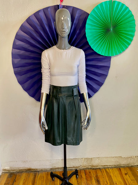 High Waist Leather Mini Skirt, W:  29.5"