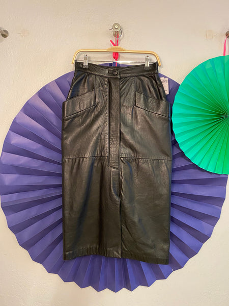 Leather Midi Skirt, W:  27.25"