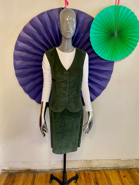 Suede Vest & Skirt Set, M
