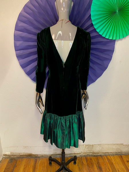 Velvet Dress with Taffeta Flounce, S