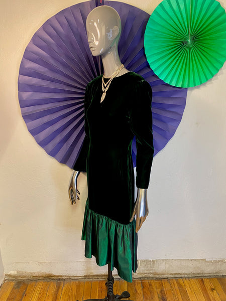 Velvet Dress with Taffeta Flounce, S