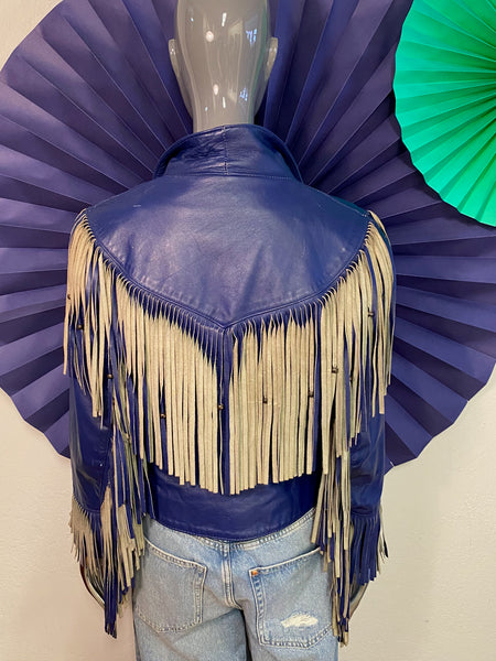 Beaded Fringe Leather Jacket, XS
