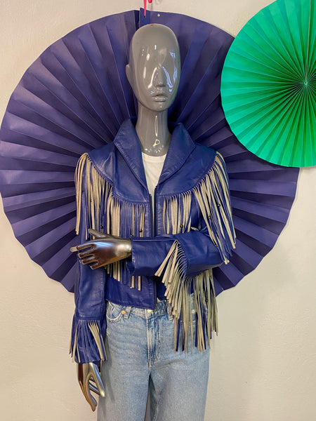 Beaded Fringe Leather Jacket, XS