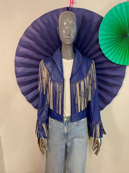 Beaded Fringe Leather Jacket, XS