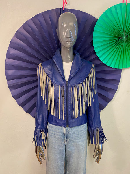 Beaded Fringe Leather Jacket, XS