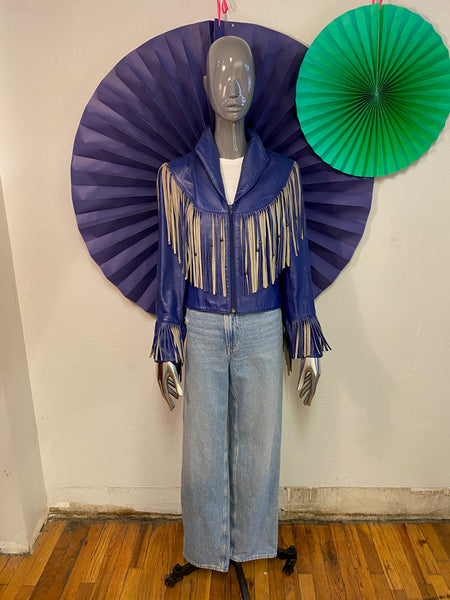 Beaded Fringe Leather Jacket, XS