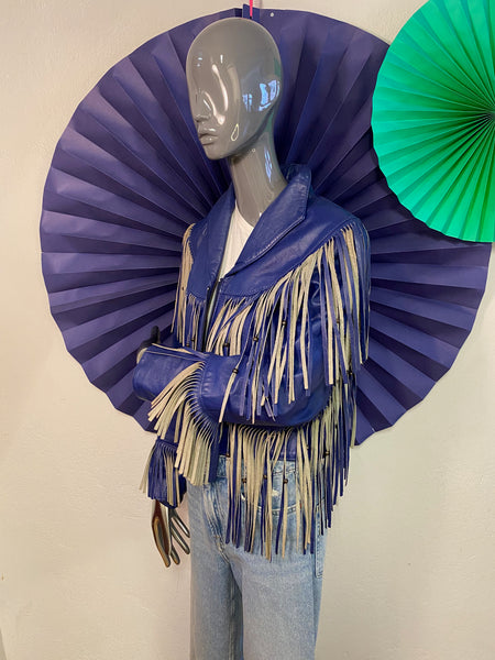 Beaded Fringe Leather Jacket, XS