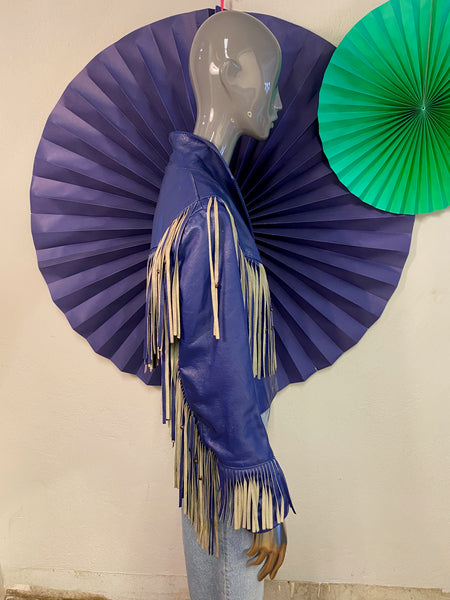 Beaded Fringe Leather Jacket, XS