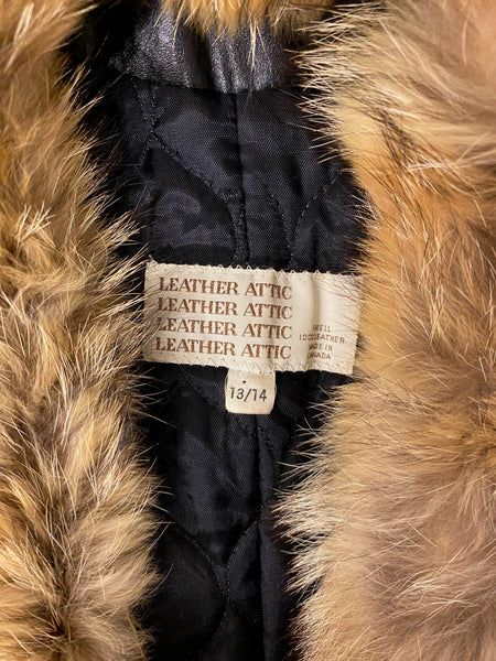 Long Leather Coat with Fur Collar, XS / S