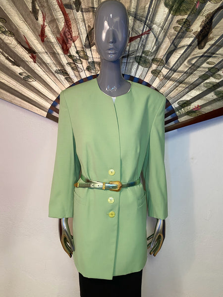 Minty Green Collarless Jacket / Blazer, M