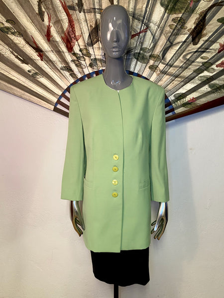 Minty Green Collarless Jacket / Blazer, M