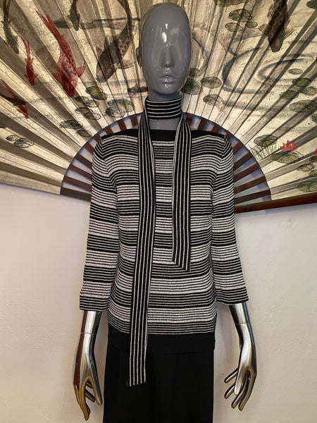 Black & Silver Lamé Striped Sweater, XS / S