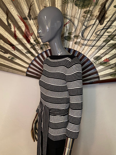 Black & Silver Lamé Striped Sweater, XS / S