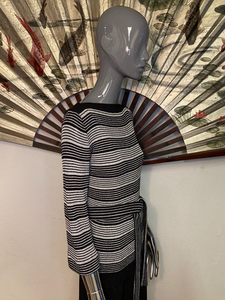 Black & Silver Lamé Striped Sweater, XS / S