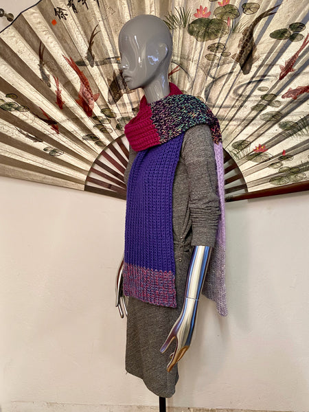Hand Knit Purple Tone Scarf