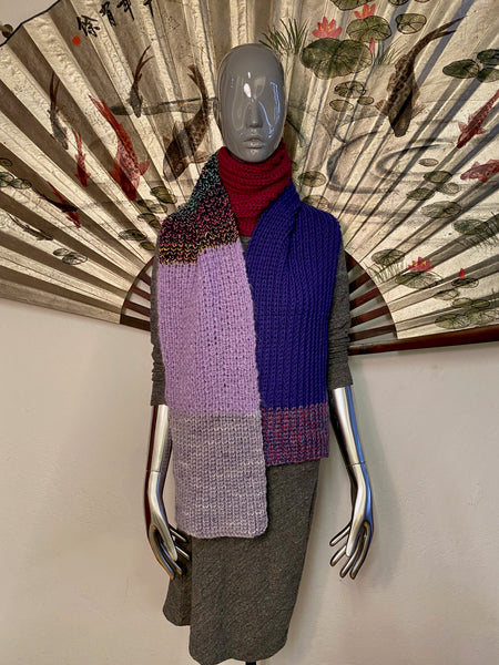 Hand Knit Purple Tone Scarf