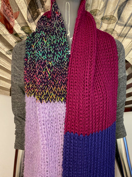 Hand Knit Purple Tone Scarf