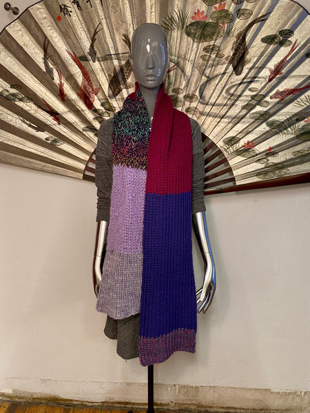 Hand Knit Purple Tone Scarf