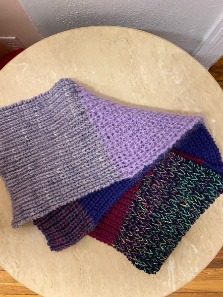 Hand Knit Purple Tone Scarf