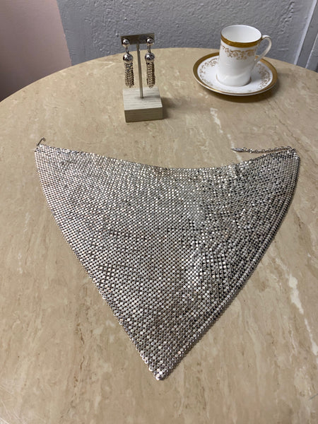 Silver Mesh Bib Necklace with Matching Earrings