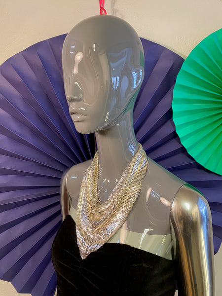 Silver Mesh Bib Necklace with Matching Earrings