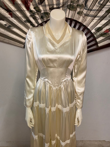 Satin Dress with Tiered Skirt, S