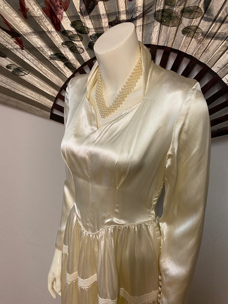 Satin Dress with Tiered Skirt, S