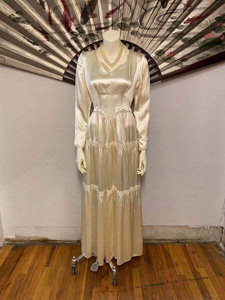 Satin Dress with Tiered Skirt, S