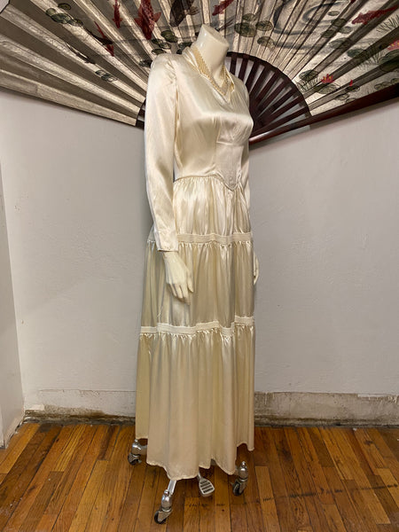 Satin Dress with Tiered Skirt, S