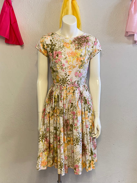 1950s Floral Dress, S / M