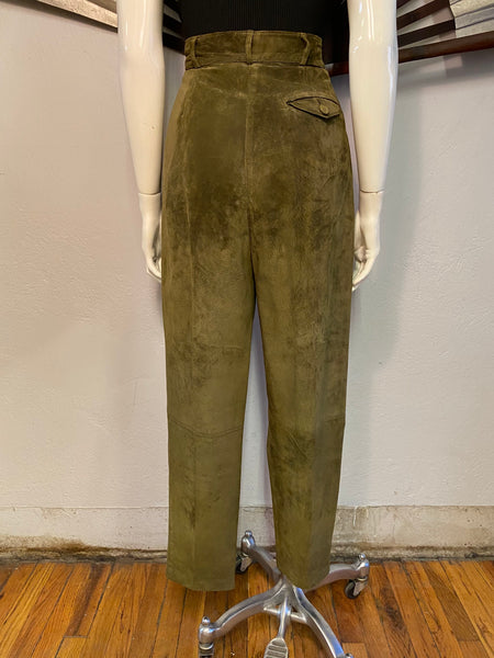 Pleat Front Suede Pants, M