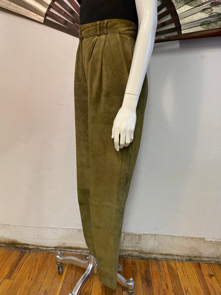 Pleat Front Suede Pants, M
