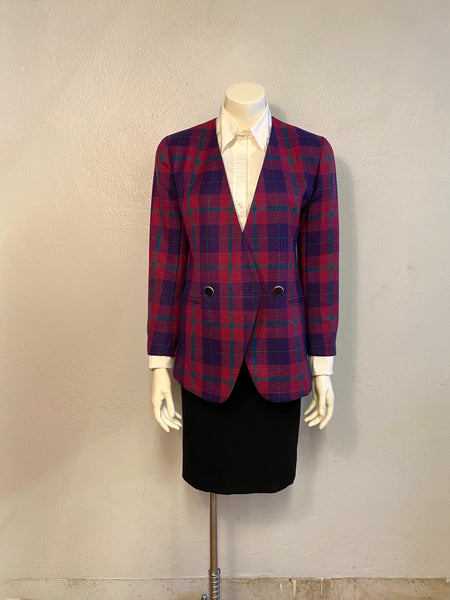 Magenta Plaid Blazer, S