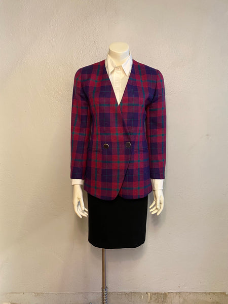 Magenta Plaid Blazer, S