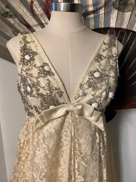 Hand Beaded Lace dress, XS