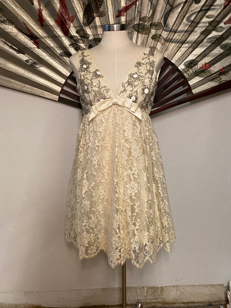 Hand Beaded Lace dress, XS