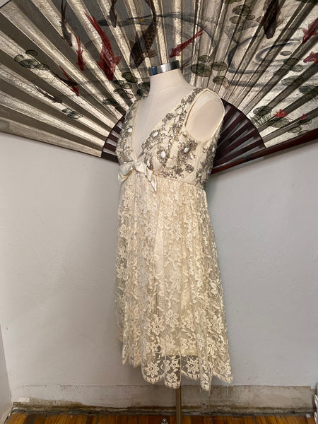 Hand Beaded Lace dress, XS