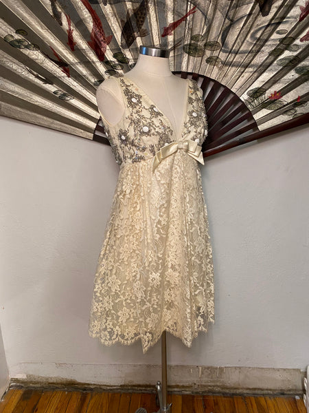 Hand Beaded Lace dress, XS