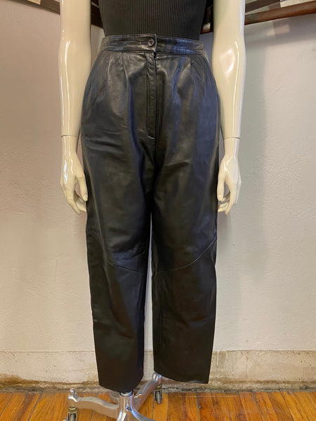 Pleat Front Leather Pants, S