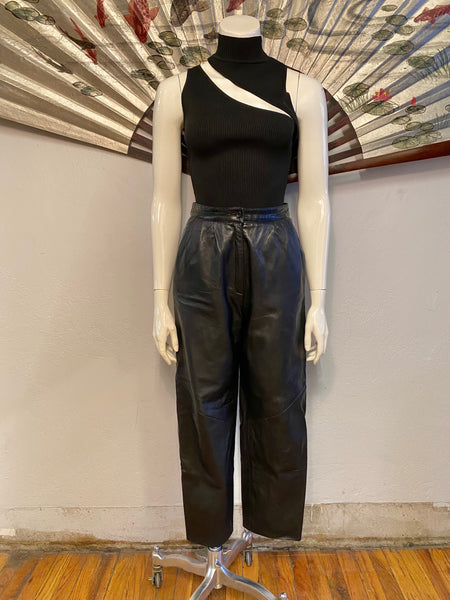 Pleat Front Leather Pants, S