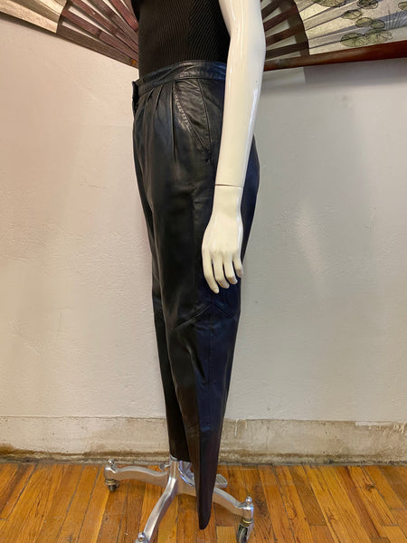 Pleat Front Leather Pants, S