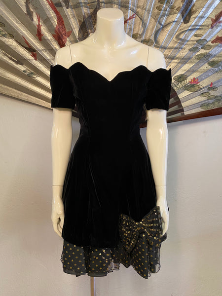 Off-the-shoulder Velvet Party Dress, S