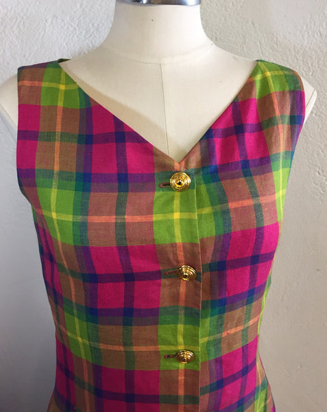 Plaid Linen Vest, S
