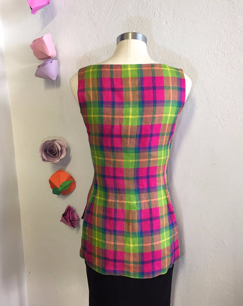 Plaid Linen Vest, S