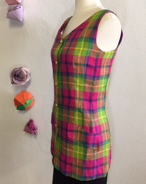Plaid Linen Vest, S
