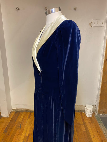 Blue Velvet Dress with Shawl Collar, S